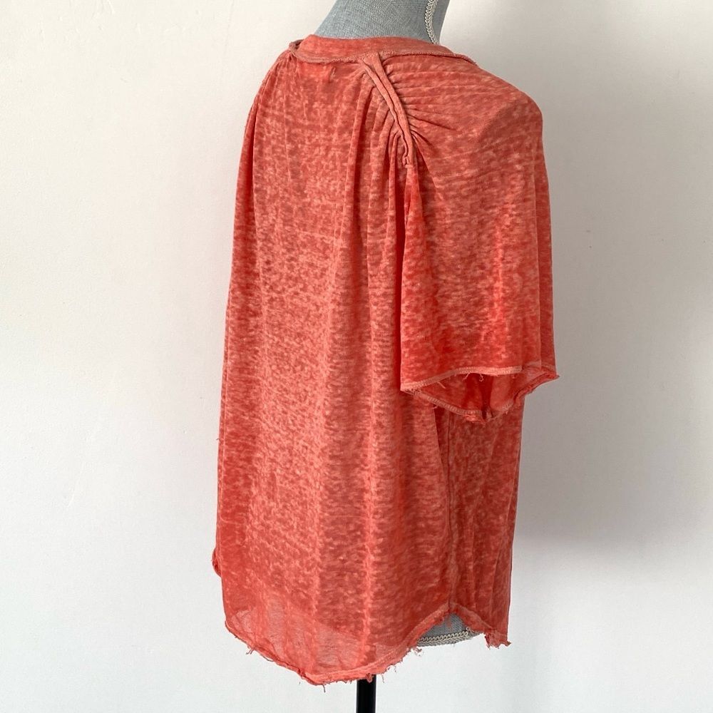 We The Free Distressed Sheer Coral Orange Short Sleeve Tee XS Lightweight Beach - Picture 3 of 9